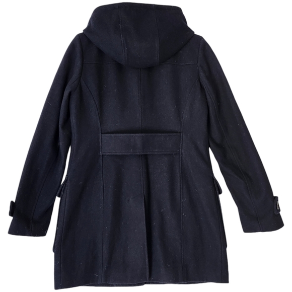 MICHAEL MICHAEL KORS Full Zip Wool Blend Navy Hooded Winter Coat Horn Buttons - Picture 3 of 11